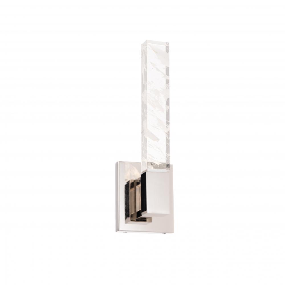 Baton 16in 120/277V LED Wall Sconce in Polished Nickel with Optic Haze Quartz